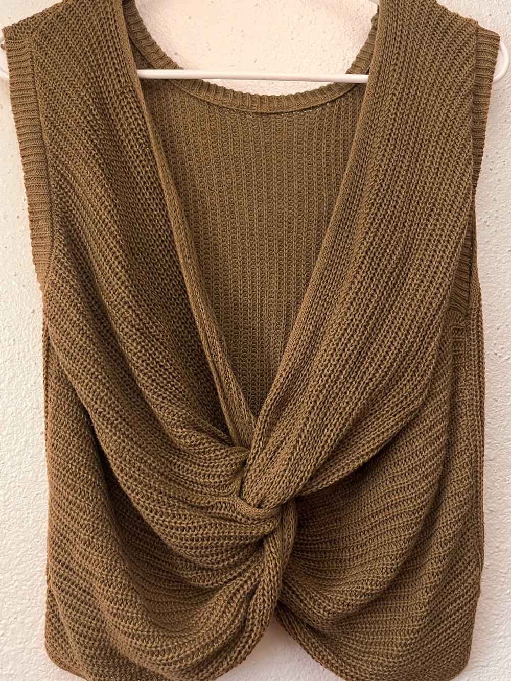 Knit Twist-Front Sleeveless Top - Brown